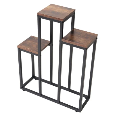 Bauerkraft H-021 Kovový patrový stojan na 3 květiny, antický dub