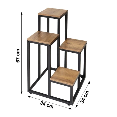 Bauerkraft H-018 Kovový patrový stojan na 4 květiny, rustikální dub