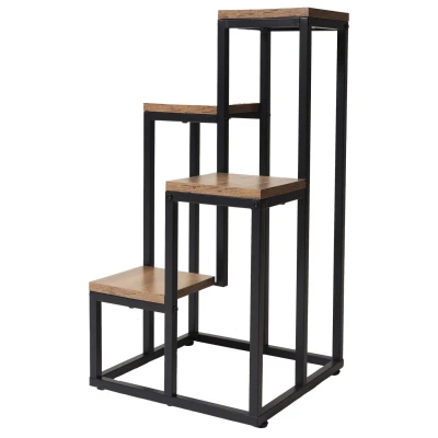 Bauerkraft H-018 Kovový patrový stojan na 4 květiny, rustikální dub