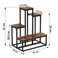 Bauerkraft H-606 Kovový viacúrovňový stojan na kvety, polica, rustikálny dub