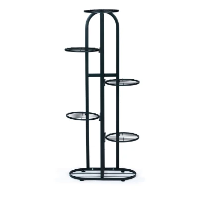 ModernHome PJJPS0014 Kovový stojan na kvety, 6 úrovní, 106 cm, čierny