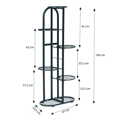 ModernHome PJJPS0014 Kovový stojan na kvety, 6 úrovní, 106 cm, čierny