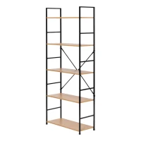 ModernHome CWJ6024144LG Dřevěný regál s kovovým rámem a 5 policemi, 144 x 58,5 x 23,5 cm