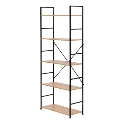 ModernHome CWJ6024144LG Dřevěný regál s kovovým rámem a 5 policemi, 144 x 58,5 x 23,5 cm