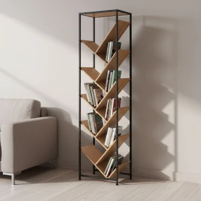 ModernHome SJ4027150TL Geometrický regál na knihy, 10 polic, světlý dub