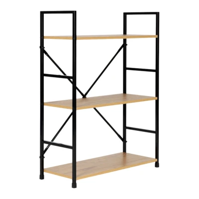 ModernHome CWJ602480LG Dřevěný regál s kovovým rámem a 3 policemi