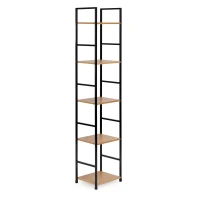 ModernHome CWJ3024144L Dřevěný regál s kovovým rámem a 5 policemi, 144,5 x 23,5 x 29 cm