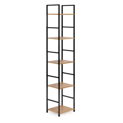 ModernHome CWJ3024144L Dřevěný regál s kovovým rámem a 5 policemi, 144,5 x 23,5 x 29 cm