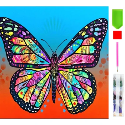 RealG RC-K-044 Diamantové malování 5D sada, 30 x 30 cm, barevný motýl