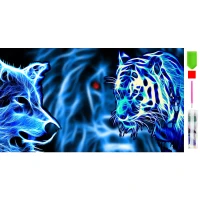 RealG RC-K-134 Diamantové malování sada 5D, 50 x 65 cm, vlk a tygr
