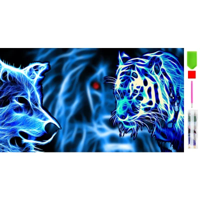 RealG RC-K-134 Diamantové malování sada 5D, 50 x 65 cm, vlk a tygr