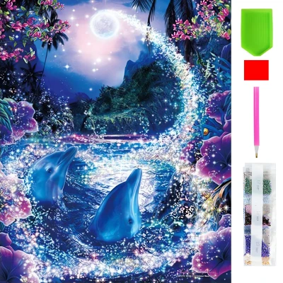RealG RC-K-128 Diamantové malování sada 5D, 50 x 65 cm, delfíni