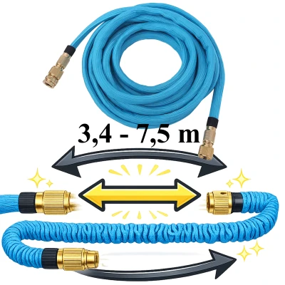 RealG RC-K-2236 Zahradní flexi hadice 3,4 - 7,5 m, spojky 1/2 a 3/4, modrá