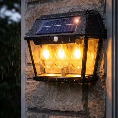 RealG RC-K-2205 Solární LED trojitá nástěnné zahradní svítidlo s čidlem pohybu