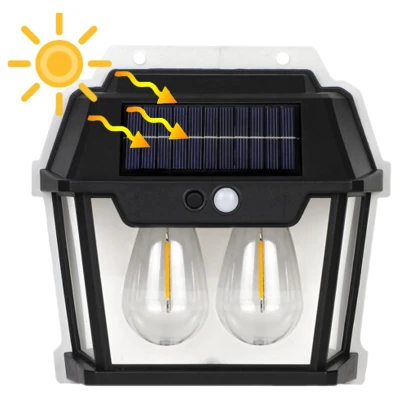 RealG RC-K-2204 Solární LED dvojité nástěnné zahradní svítidlo s čidlem pohybu