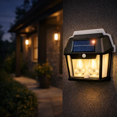 RealG RC-K-2204 Solární LED dvojité nástěnné zahradní svítidlo s čidlem pohybu