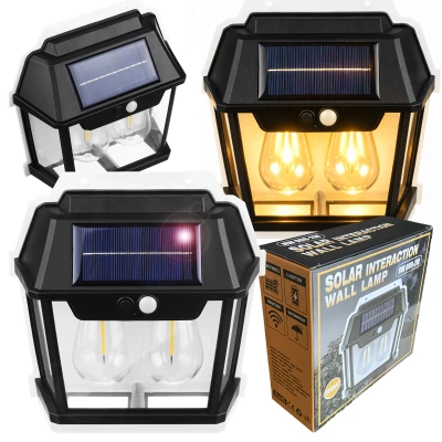 RealG RC-K-2204 Solární LED dvojité nástěnné zahradní svítidlo s čidlem pohybu