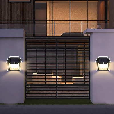 RealG RC-K-2204 Solární LED dvojité nástěnné zahradní svítidlo s čidlem pohybu