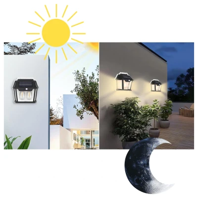 RealG RC-K-2204 Solární LED dvojité nástěnné zahradní svítidlo s čidlem pohybu