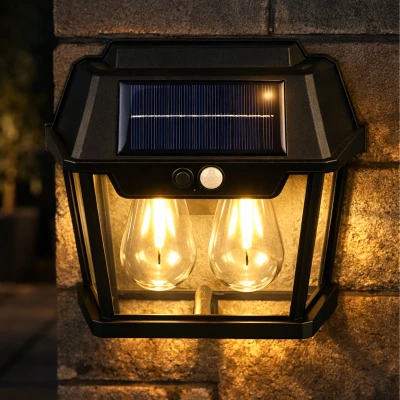 RealG RC-K-2204 Solární LED dvojité nástěnné zahradní svítidlo s čidlem pohybu