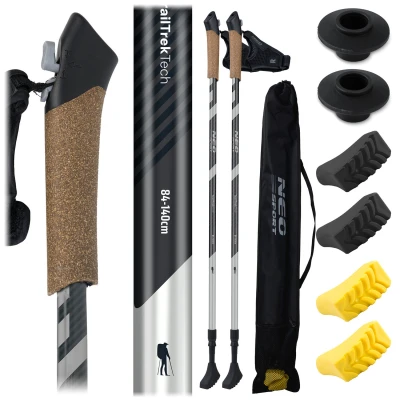 Neo-Sport NS-383 Trekingové hole Professional, 85-143 cm, 0,355 kg, 2 ks, černošedé