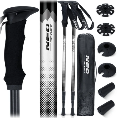 Neo-Sport NS-381 Trekingové hole Professional, 65-135 cm, 0,355 kg, 2 ks, stříbrné