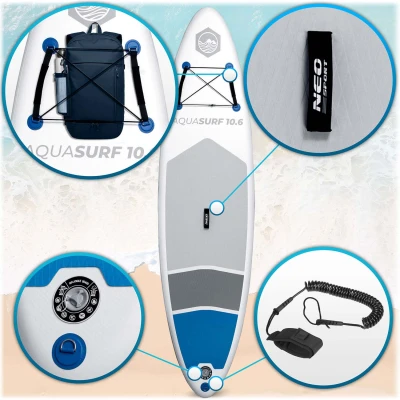 Neo-Sport 170200 Paddleboard SUP s příslušenstvím, Aquasurf, 150 kg, 320 cm