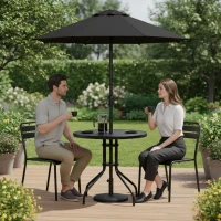 MultiGarden SC-072-1 Zahradní kulatý stůl 80 cm, tvrzené sklo, otvor pro slunečník, černý