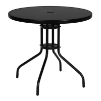 MultiGarden SC-072-1 Zahradní kulatý stůl 80 cm, tvrzené sklo, otvor pro slunečník, černý
