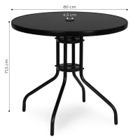 MultiGarden SC-072-1 Zahradní kulatý stůl 80 cm, tvrzené sklo, otvor pro slunečník, černý