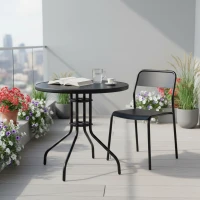 MultiGarden SC-072-1 Zahradní kulatý stůl 80 cm, tvrzené sklo, otvor pro slunečník, černý