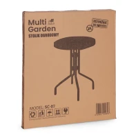 MultiGarden SC-072-1 Zahradní kulatý stůl 80 cm, tvrzené sklo, otvor pro slunečník, černý