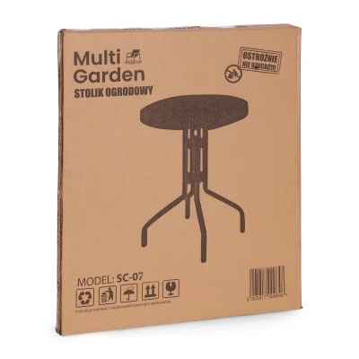 MultiGarden SC-072-1 Zahradní kulatý stůl 80 cm, tvrzené sklo, otvor pro slunečník, černý