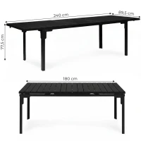 MultiGarden SAE-180 Rozťahovací záhradný stôl 180-240 cm, oceľ, HDPE, čierny