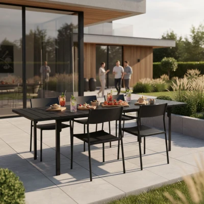 MultiGarden SAE-180 Rozťahovací záhradný stôl 180-240 cm, oceľ, HDPE, čierny