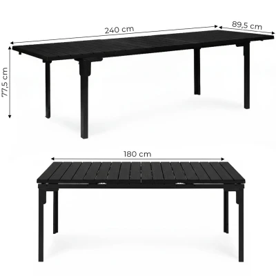 MultiGarden SAE-180 Rozťahovací záhradný stôl 180-240 cm, oceľ, HDPE, čierny