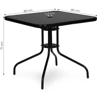 MultiGarden SC-073A Zahradní stůl 80×80 cm, tvrzené sklo, otvor na slunečník, černý