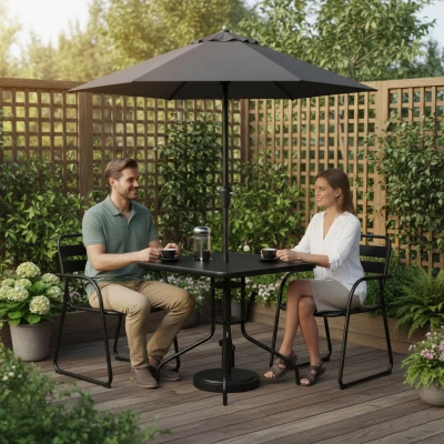 MultiGarden SC-073A Zahradní stůl 80×80 cm, tvrzené sklo, otvor na slunečník, černý