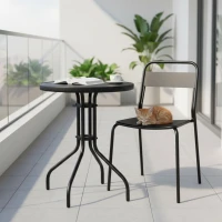 MultiGarden SC-070-1 Kulatý zahradní stůl 60 cm z tvrzeného skla, černý