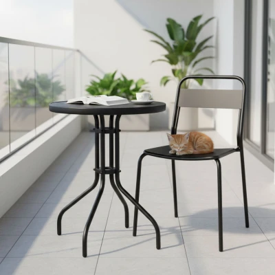 MultiGarden SC-070-1 Kulatý zahradní stůl 60 cm z tvrzeného skla, černý