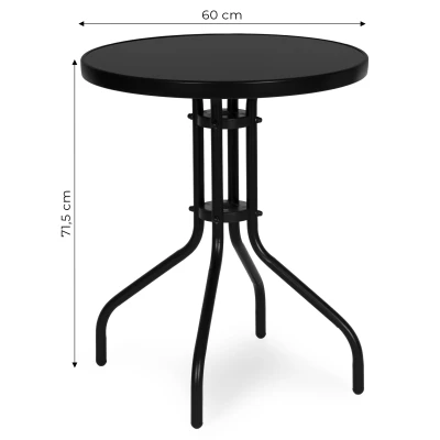 MultiGarden SC-070-1 Kulatý zahradní stůl 60 cm z tvrzeného skla, černý