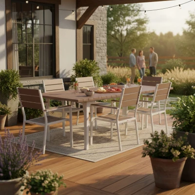 MultiGarden SAE-180 Rozťahovací záhradný stôl 180-240 cm, oceľ, HDPE, béžová farba