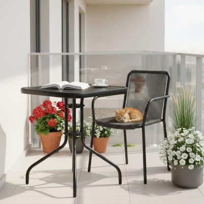 MultiGarden SC-073-1 Zahradní čtvercový stůl 60x60 cm, tvrzené sklo, černý