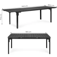 MultiGarden SAE-180 Rozkládací zahradní stůl 180 - 240 cm, ocel, HDPE, šedý