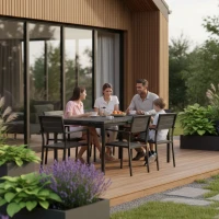 MultiGarden SAE-180 Rozkládací zahradní stůl 180 - 240 cm, ocel, HDPE, šedý