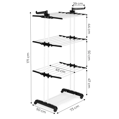 ModernHome JM-N601 Skladací sušiak na bielizeň s kolieskami, 171 × 50 × 73 cm, biely