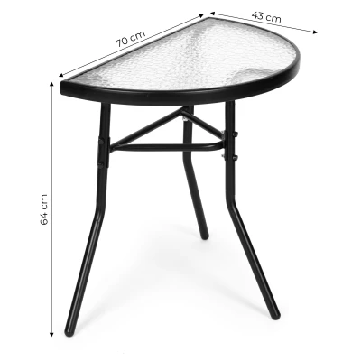 MultiGarden SC-090 Půlkruhový skleněný zahradní stolek, 70 x 64 x 43 cm, černý