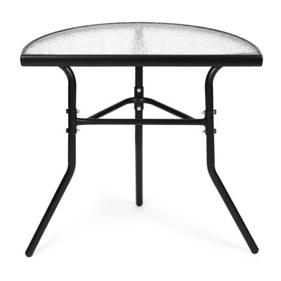 MultiGarden SC-090 Půlkruhový skleněný zahradní stolek, 70 x 64 x 43 cm, černý