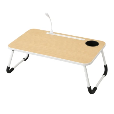 ModernHome PJJLT0001 Skládací stolek na notebook s lampičkou a ventilátorem 60 x 40 cm, světle hnědý
