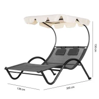 MultiGarden PL303 Dvojité záhradné lehátko s baldachýnom, 205 x 138 x 150 cm, sivé